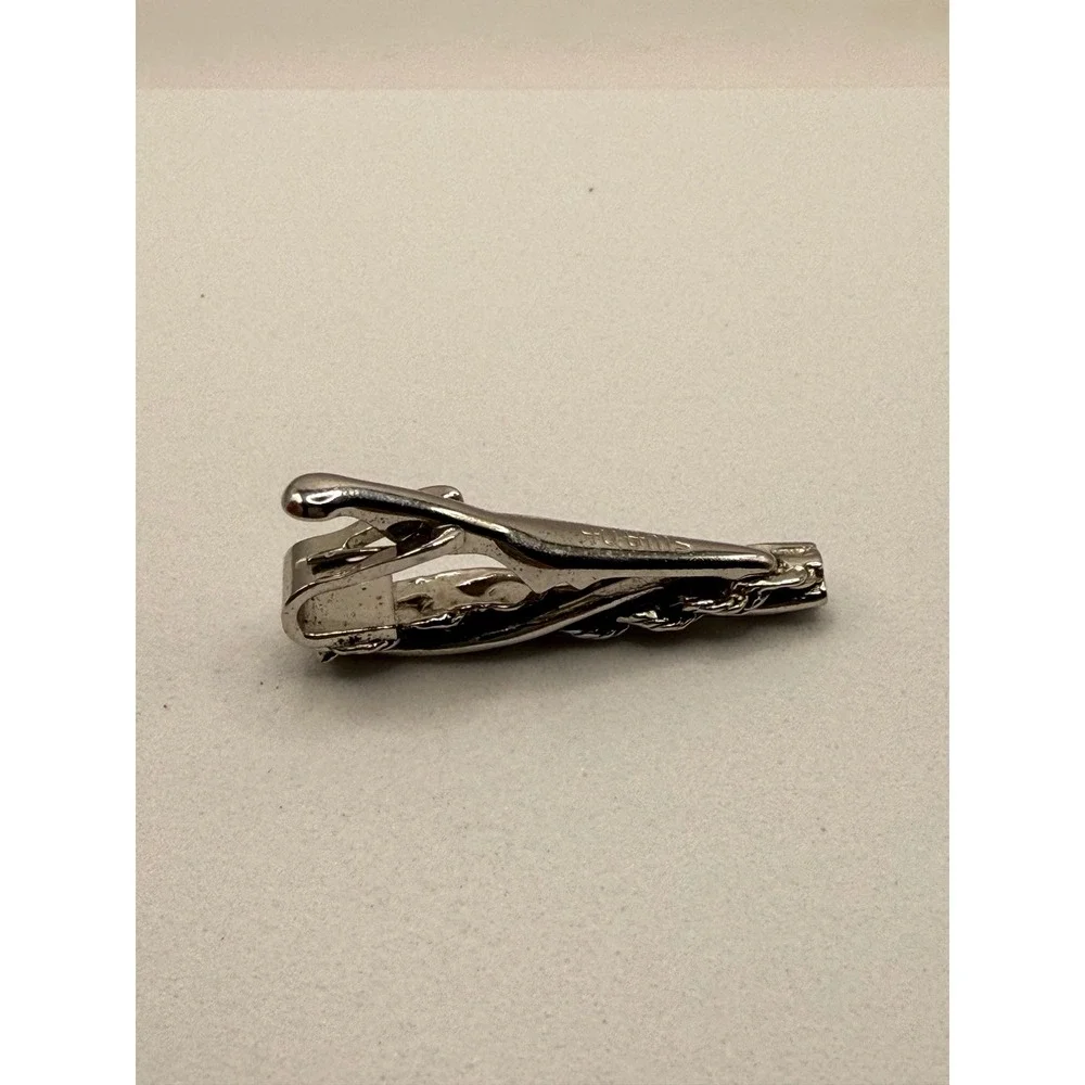 Swank Vintage Tie Clip Set Silver Tone Faux Pearl‎ Art Deco Rope Mid Century 2pc
